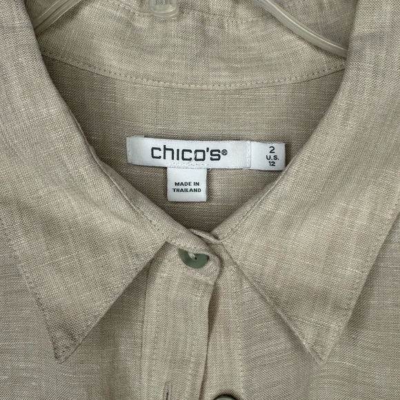 Chicos Beige No Iron™ Linen 3/4 Sleeve button down Shirt Size 12 - Picture 6 of 7